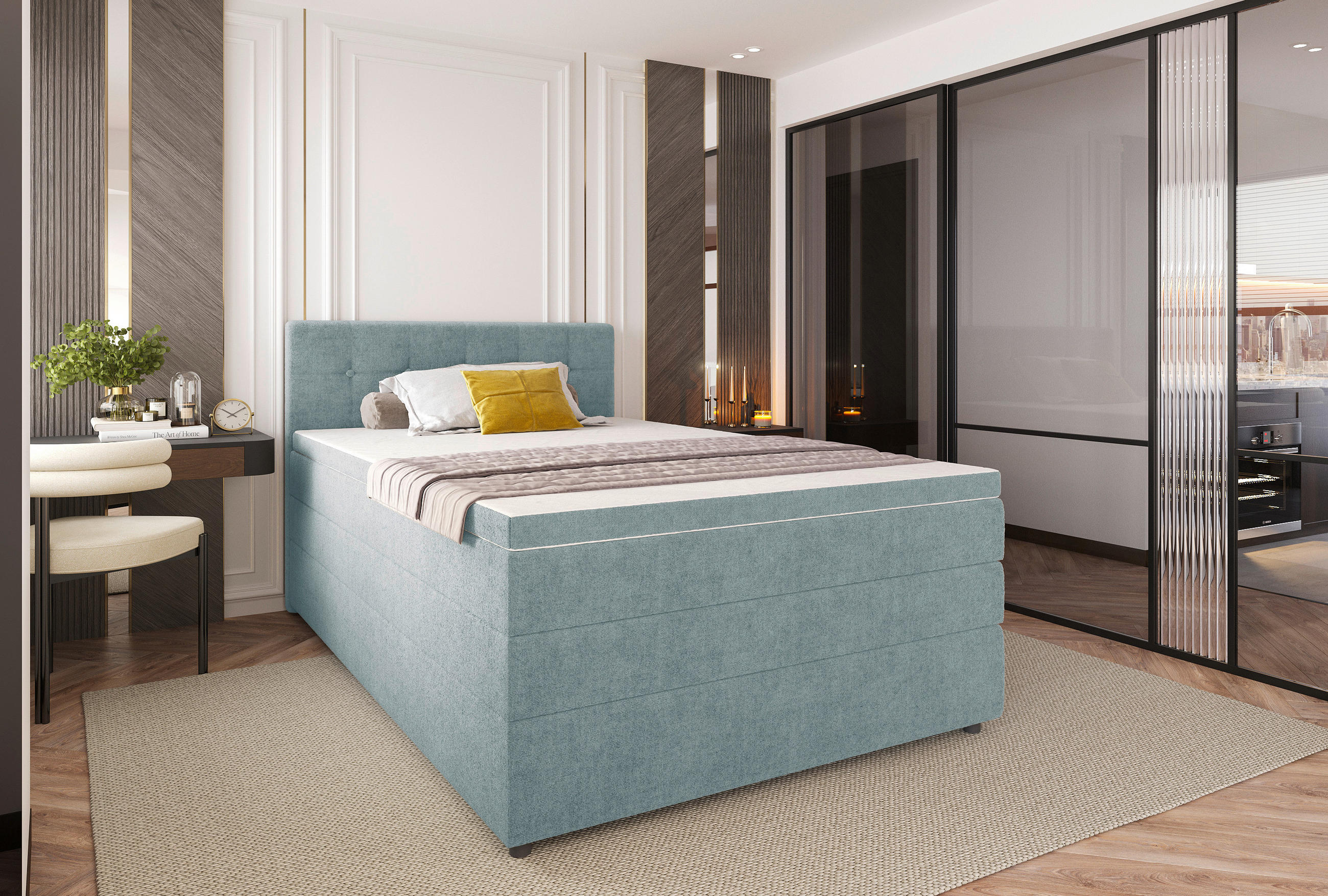 BOXSPRINGBETT 120/200 cm  in Hellblau  - Schwarz/Hellblau, KONVENTIONELL, Kunststoff/Textil (120/200cm) - Carryhome