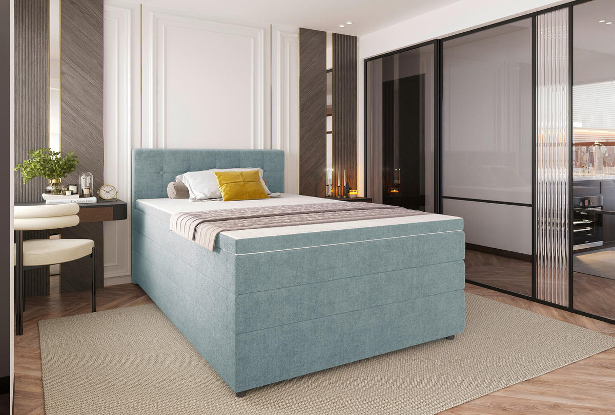 BOXSPRINGBETT 120/200 cm  in Hellblau  - Schwarz/Hellblau, KONVENTIONELL, Kunststoff/Textil (120/200cm) - Carryhome