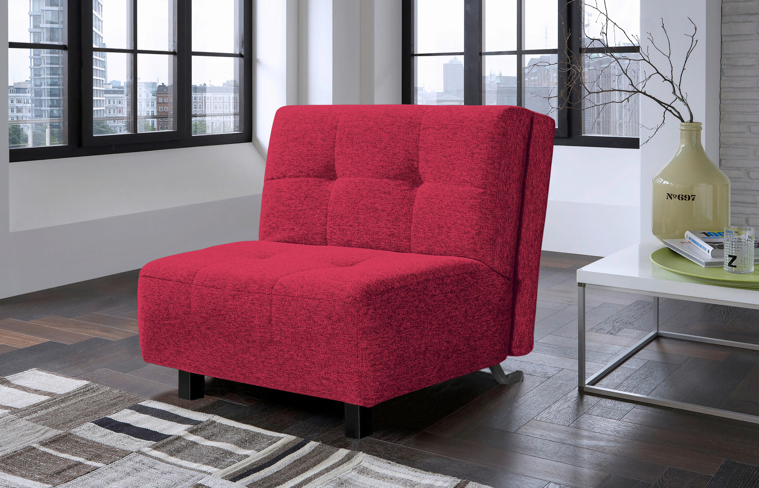SCHLAFSESSEL Flachgewebe Rot    - Rot/Naturfarben, Design, Holz/Textil (85/92/102cm) - Novel