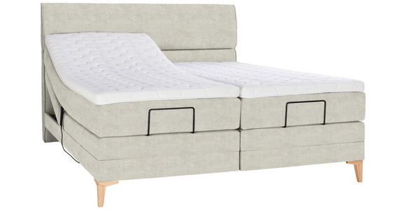 BOXSPRINGBETT 180/200 cm  in Ecru  - Ecru/Eichefarben, KONVENTIONELL, Holz/Textil (180/200cm) - Voleo