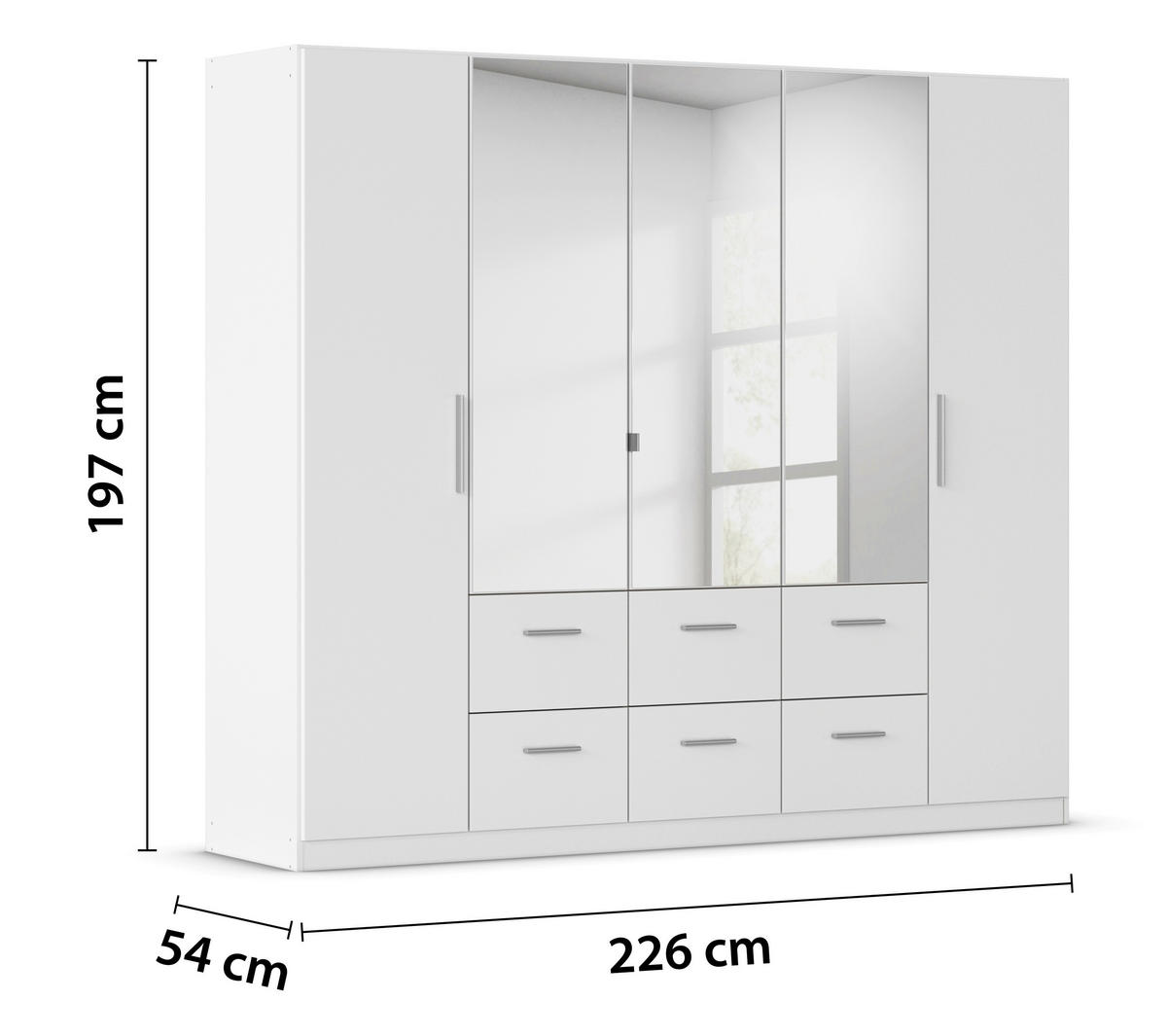 DREHTÜRENSCHRANK 226/197/54 cm,  in Weiß, 5-türig  - Alufarben/Weiß, KONVENTIONELL, Glas/Holzwerkstoff (226/197/54cm) - home24