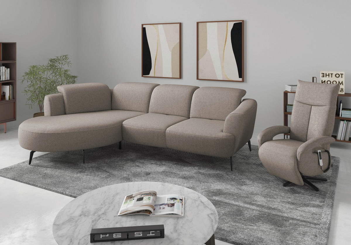 ECKSOFA in Flachgewebe Taupe  - Taupe/Schwarz, Konventionell, Textil/Metall (199/309cm) - Sit & More