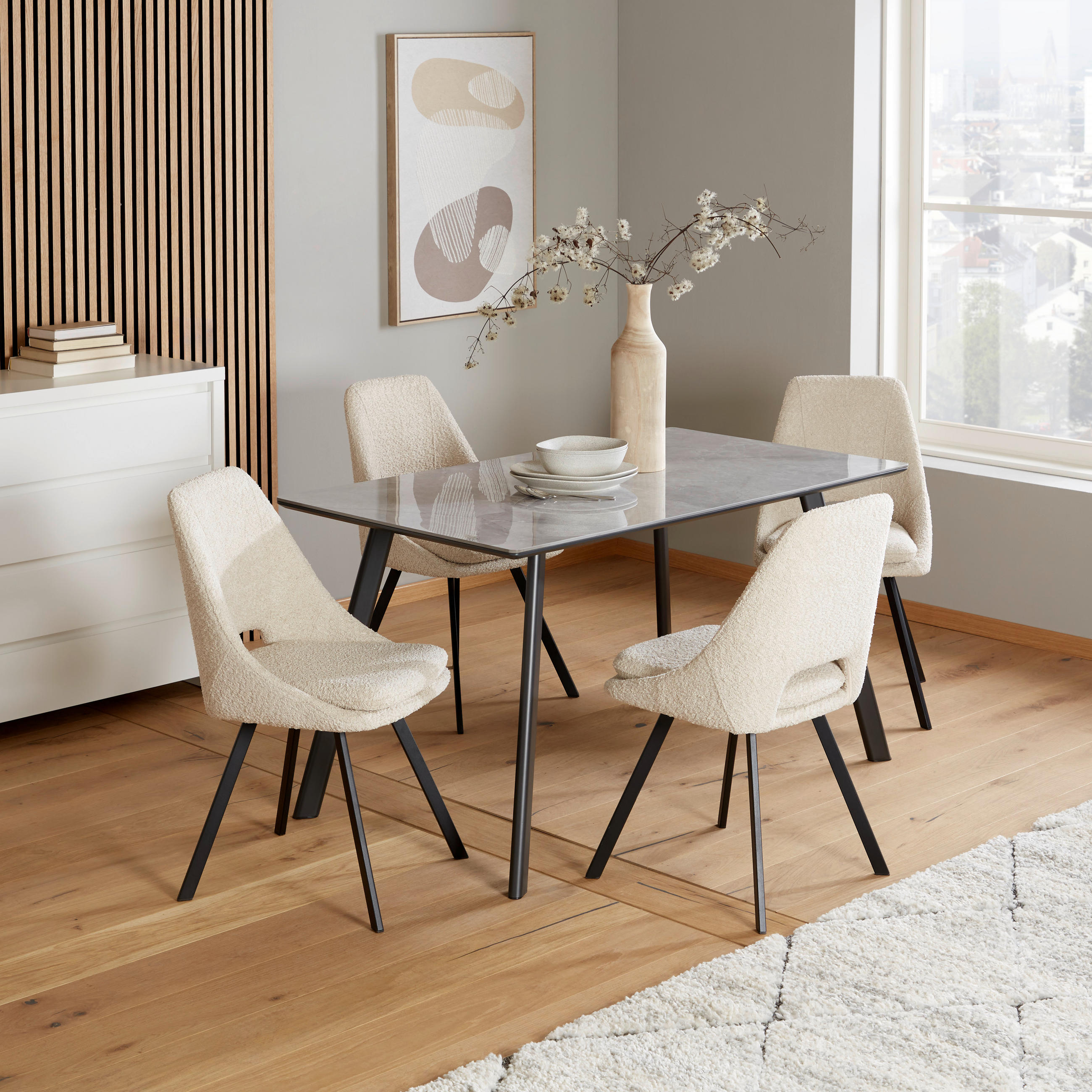 STUHL  in Eisen Teddystoff Holz, Metall, Textil  - Beige/Schwarz, MODERN, Holz/Textil (46/85,5/58cm) - MID.YOU