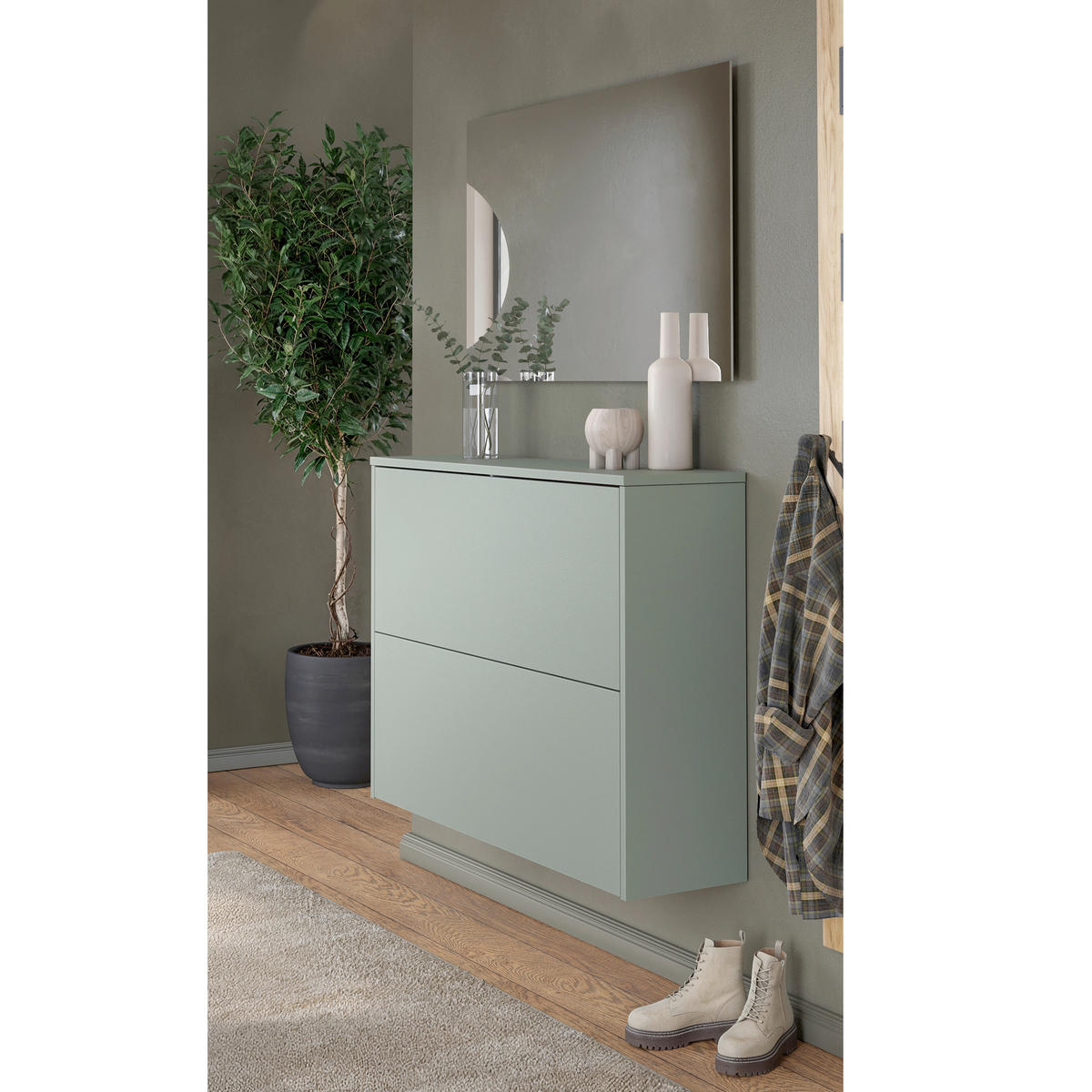 GARDEROBE 2-teilig  in 99/200/27 cm  - Eichefarben/Grün, Design, Holzwerkstoff (99/200/27cm) - Livetastic