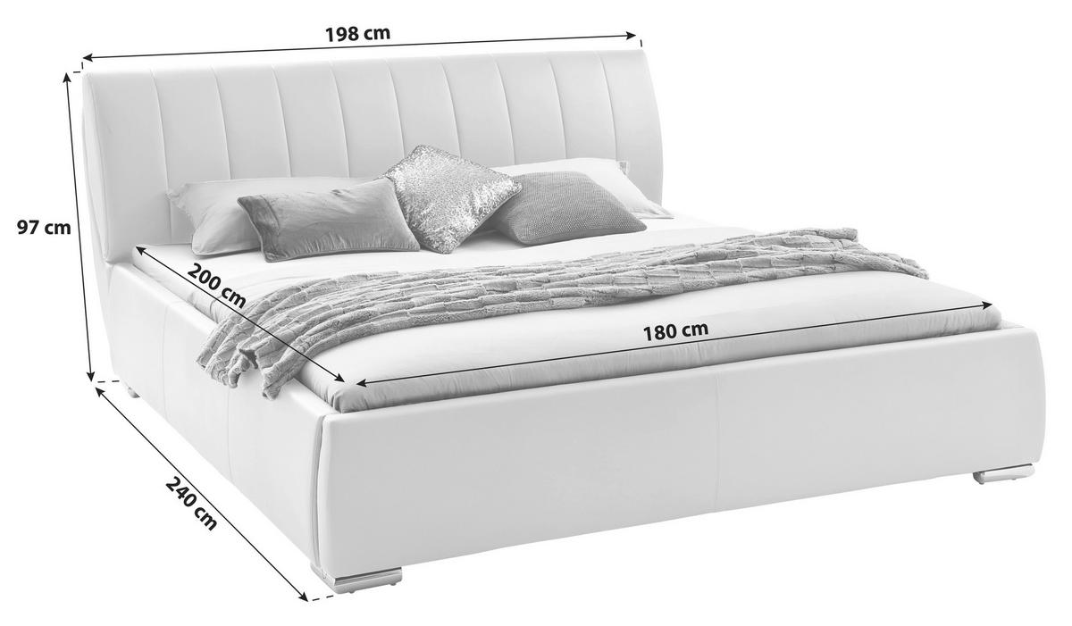 POLSTERBETT Bettkasten, Lattenroste Weiß 180/200 cm  - Chromfarben/Weiß, Design, Holz/Textil (180/200cm) - Xora