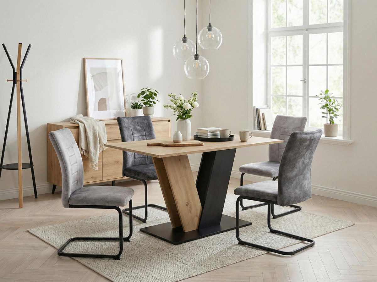 SCHWINGSTUHL-SET 4 Stück  in Stahl Samt, Mikrofaser  - Anthrazit/Schwarz, MODERN, Textil/Metall (49/98/61cm) - MID.YOU