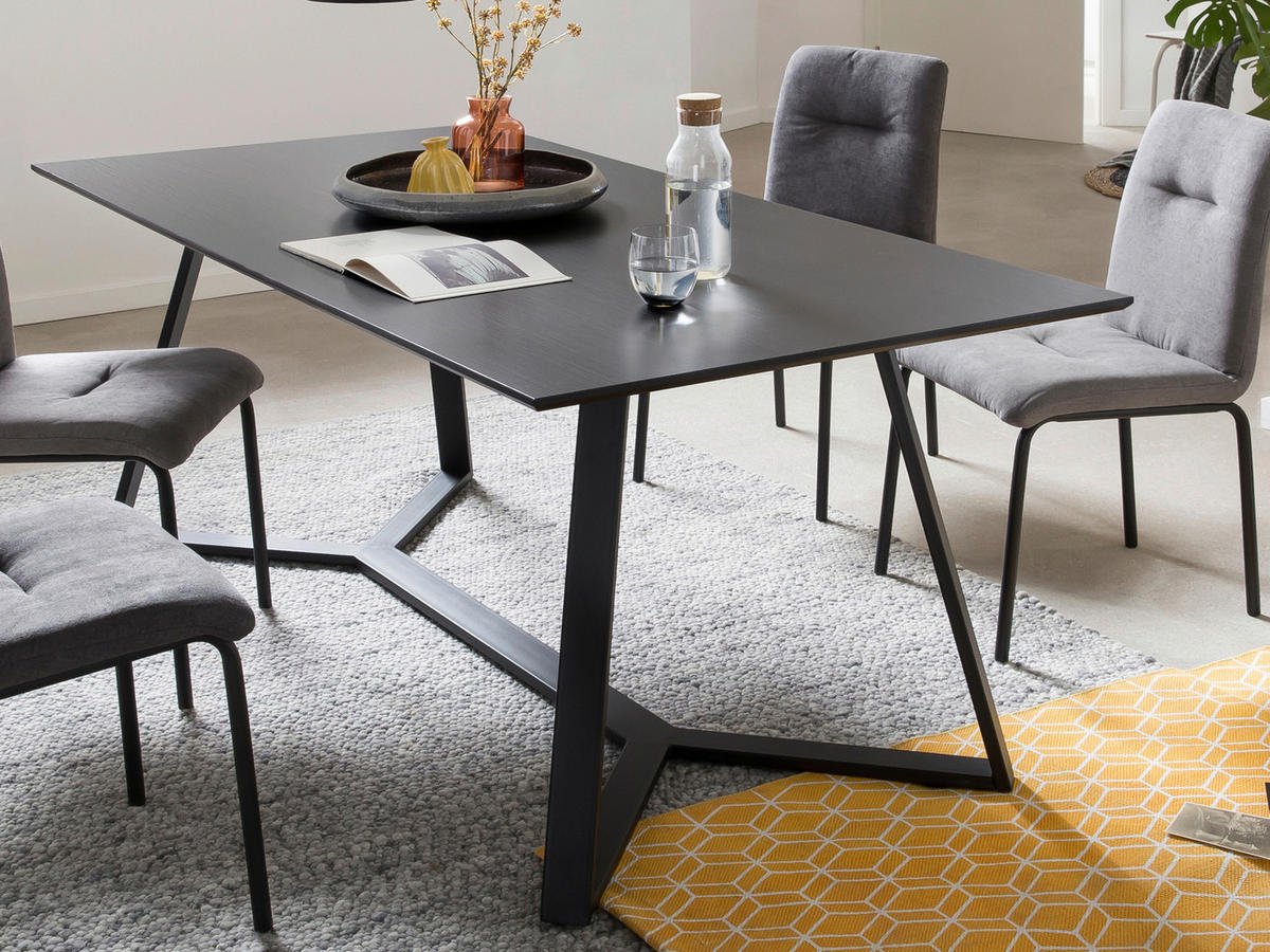 ESSTISCH rechteckig Schwarz, Dunkelgrau  - Dunkelgrau/Schwarz, Design, Holzwerkstoff/Metall (180/90/75cm) - Livetastic