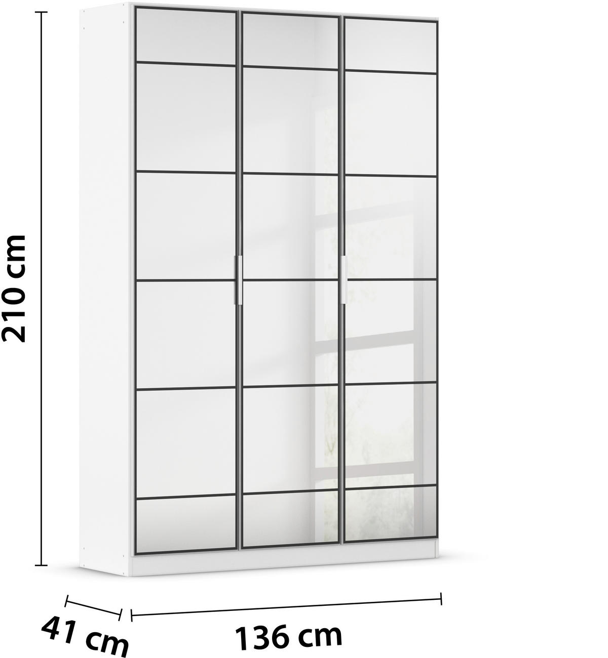 DREHTÜRENSCHRANK 136/210/41 cm 3-türig Schwarz, Weiß  - Schwarz/Weiß, Design, Glas/Holzwerkstoff (136/210/41cm) - Rauch Möbel