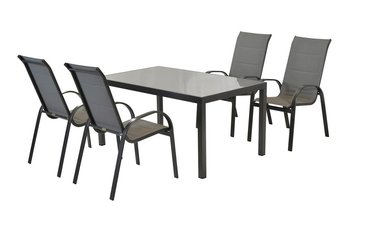 GARTENTISCHGRUPPE  - Graphitfarben/Grau, KONVENTIONELL, Glas/Textil - Gardenson