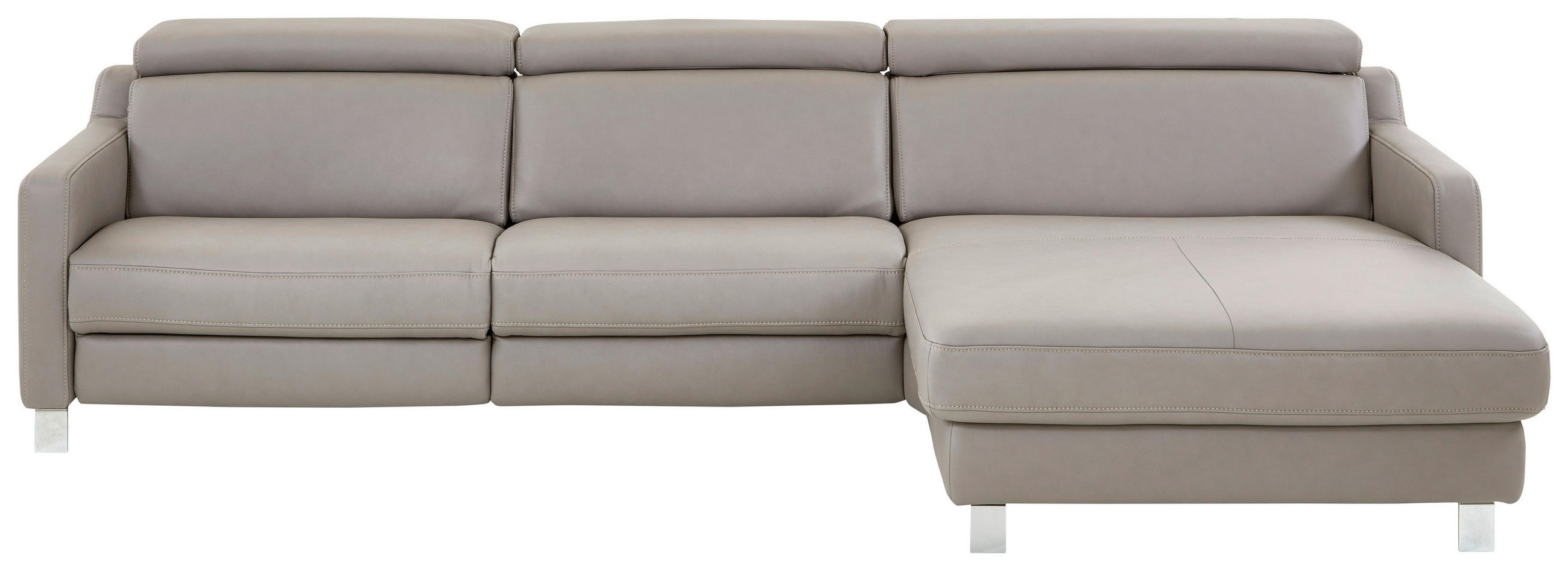 ECKSOFA Grau Echtleder  - Chromfarben/Grau, Design, Leder/Metall (291/176cm) - Valdera