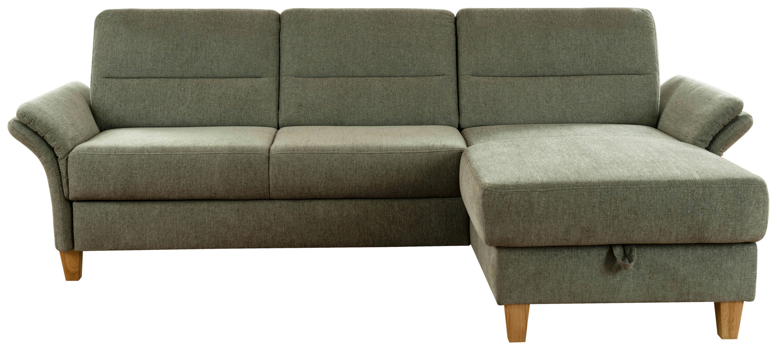 ECKSOFA inkl. Funktion Grün Flachgewebe Bettkasten, Schlaffunktion, Armteilverstellung  - Eichefarben/Grün, KONVENTIONELL, Holz/Textil (252/162cm) - Cantus