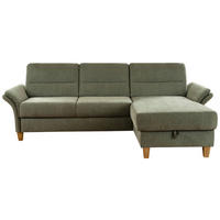 ECKSOFA inkl. Funktion Grün Flachgewebe Bettkasten, Schlaffunktion, Armteilverstellung  - Eichefarben/Grün, KONVENTIONELL, Holz/Textil (252/162cm) - Cantus