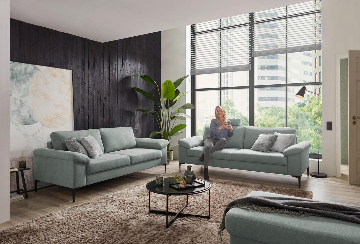 2,5-SITZER in Flachgewebe Blaugrau  - Blaugrau/Schwarz, Design, Textil/Metall (206/86/97cm) - Pure Home Lifestyle