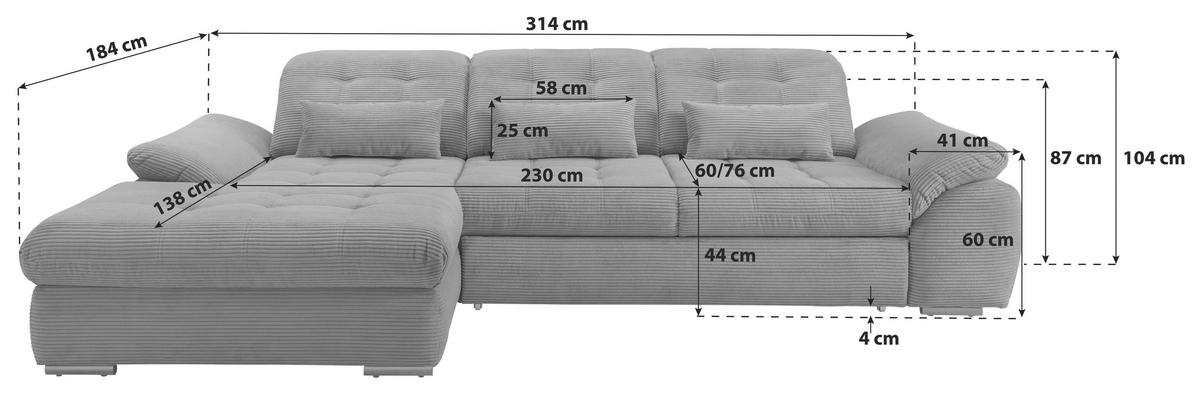 ECKSOFA in Cord Petrol  - Petrol/Schwarz, Modern, Textil/Metall (184/314cm) - Livetastic