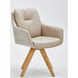 ARMLEHNSTUHL  in Webstoff Kombination Echtleder/Stoff pigmentiert  - Wildeiche/Beige, Design, Leder/Holz (62/90/65cm) - Waldwelt