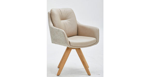 ARMLEHNSTUHL in Webstoff Kombination Echtleder/Stoff pigmentiert - Wildeiche/Beige, Design, Leder/Holz (62/90/65cm) - Waldwelt