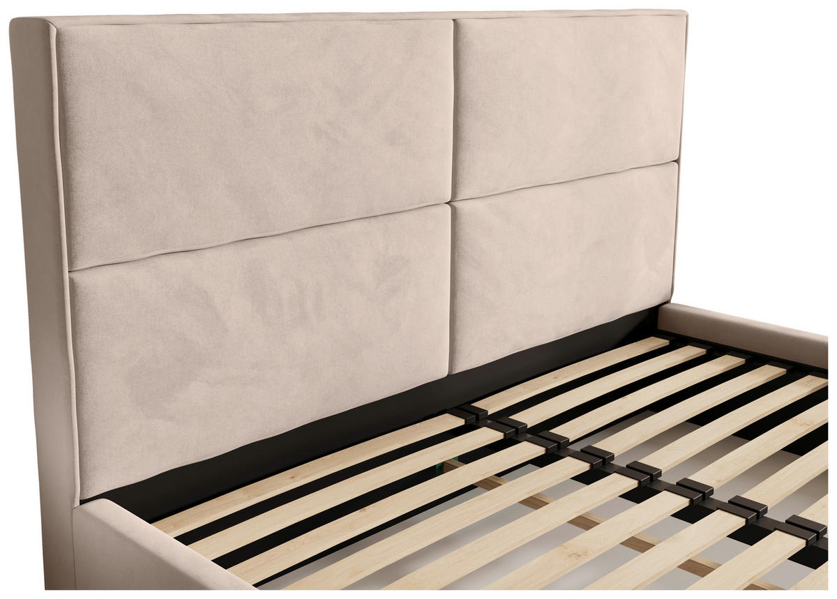 POLSTERBETT 200/200 cm,  in Beige, gepolstertes Kopfteil, Lattenrost, Bettkasten,  - Chromfarben/Beige, MODERN, Holz/Kunststoff (200/200cm) - Chameo