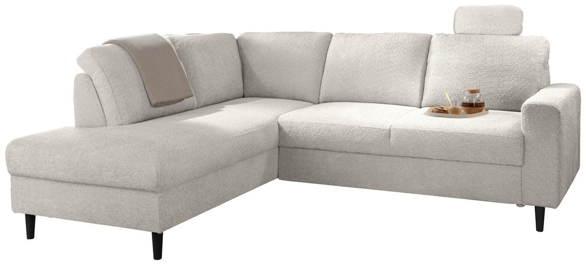 ECKSCHLAFSOFA Weiß Bouclé  - Schwarz/Weiß, MODERN, Holz/Textil (200/242cm) - Livetastic
