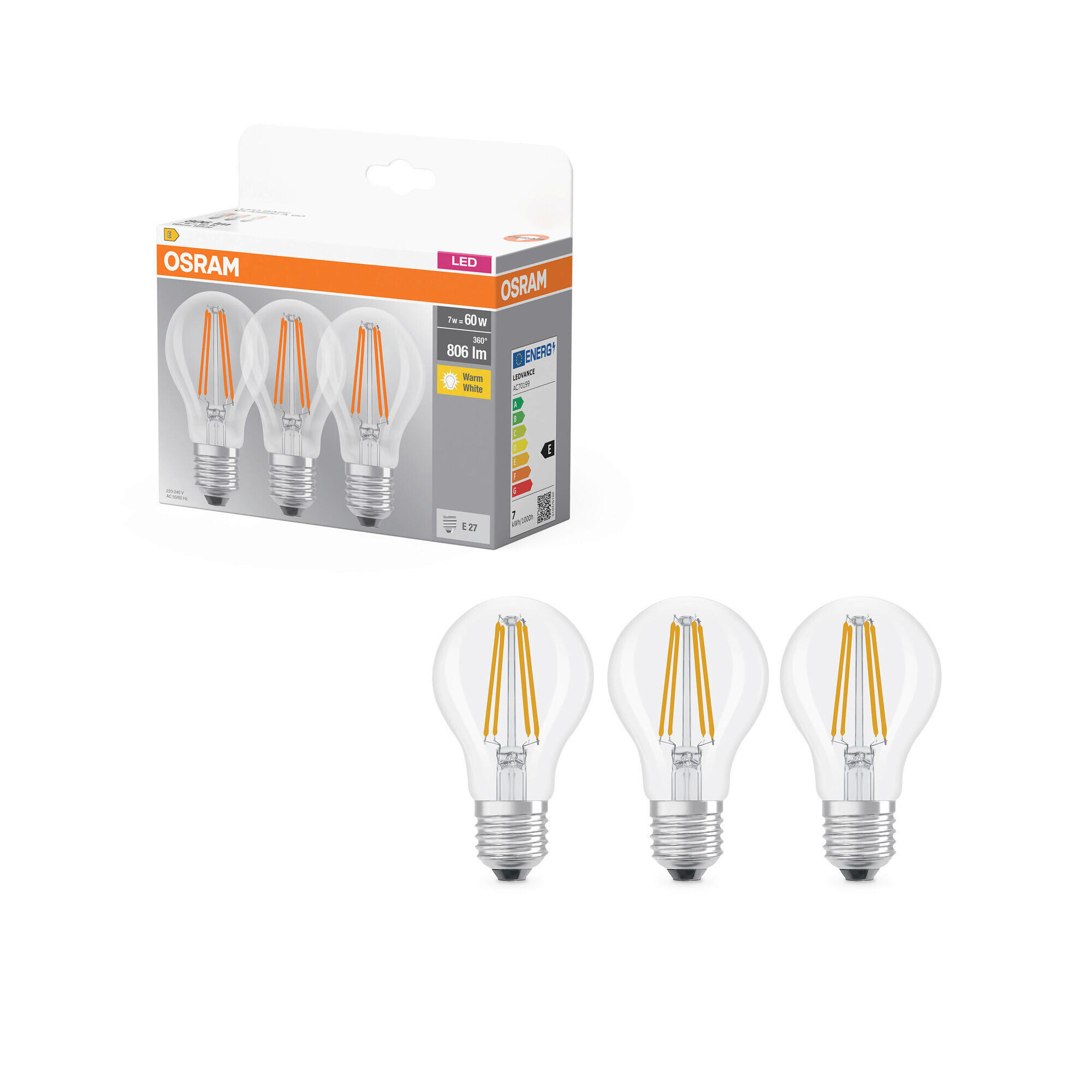 LED-FILAMENT-LEUCHTMITTEL   E27 7 W 806 lm  - Klar, Basics, Glas (6/10,5cm) - Osram