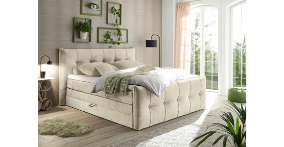 BOXSPRINGBETT 180/200 cm  in Creme  - Creme/Schwarz, KONVENTIONELL, Kunststoff/Textil (180/200cm) - Esposa