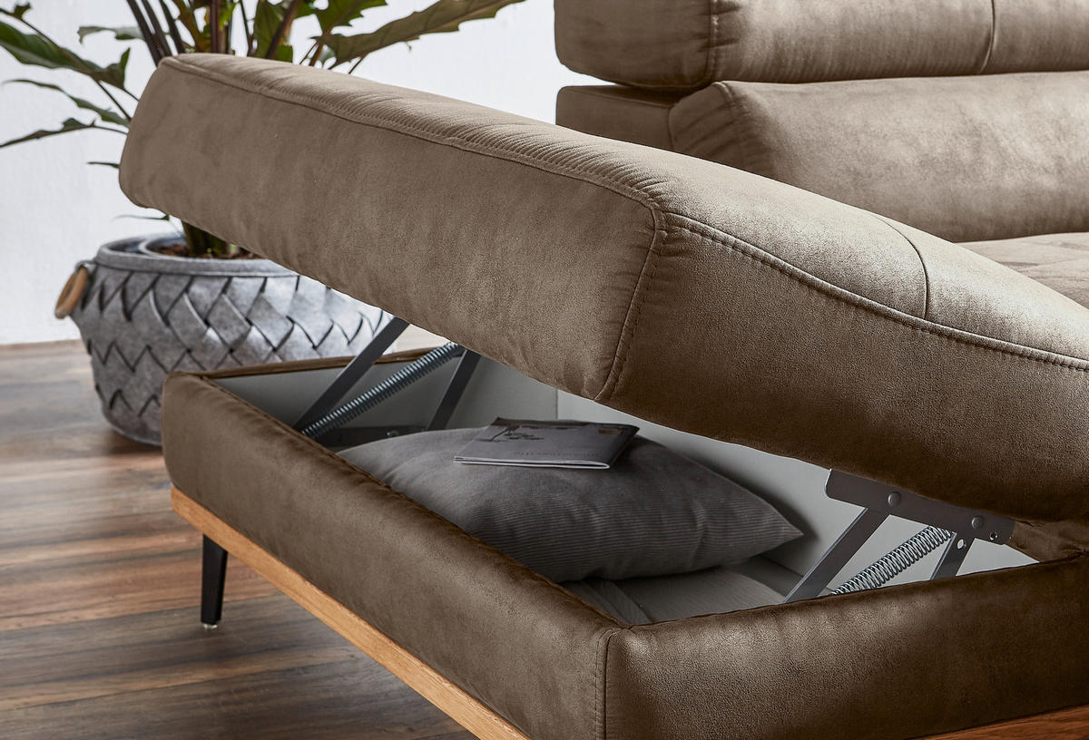 ECKSOFA in Lederlook Braun  - Schwarz/Braun, Natur, Holz/Textil (226/282cm) - Novel