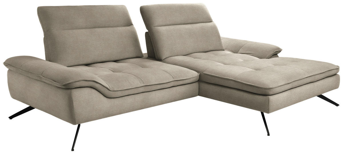 ECKSOFA in Webstoff Beige  - Beige/Schwarz, Design, Textil/Metall (288/179-202cm) - Stylife