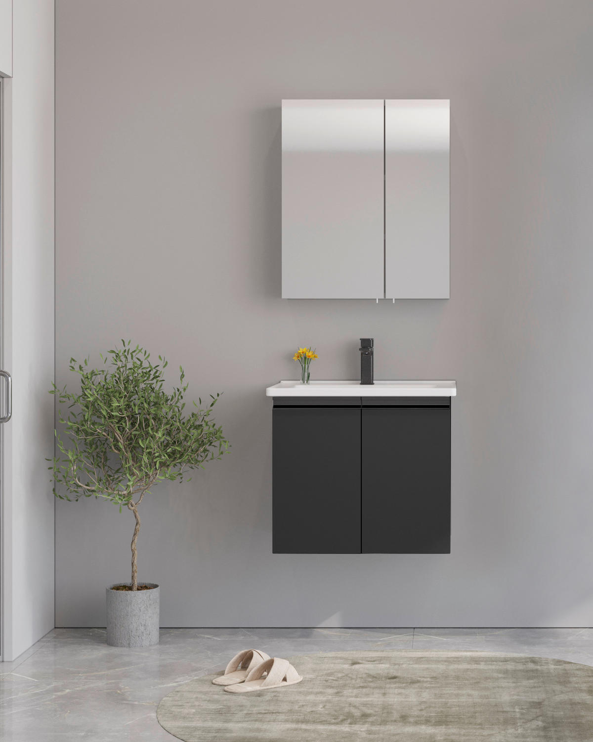 BADEZIMMER 3-teilig  in  - Weiß Hochglanz/Schwarz, MODERN, Glas/Holz (60/119/46cm) - MID.YOU