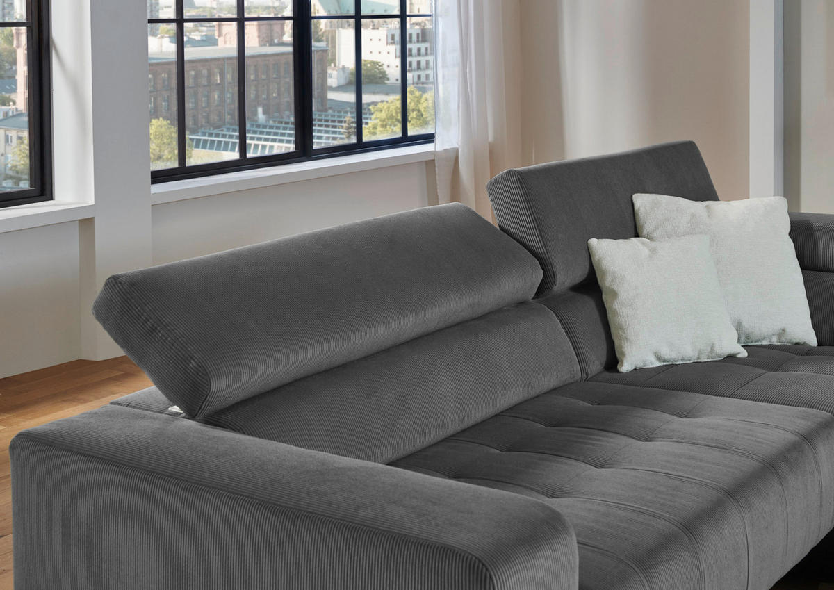 ECKSOFA Anthrazit Cord  - Anthrazit/Schwarz, Design, Textil/Metall (261/214cm) - Beldomo Style