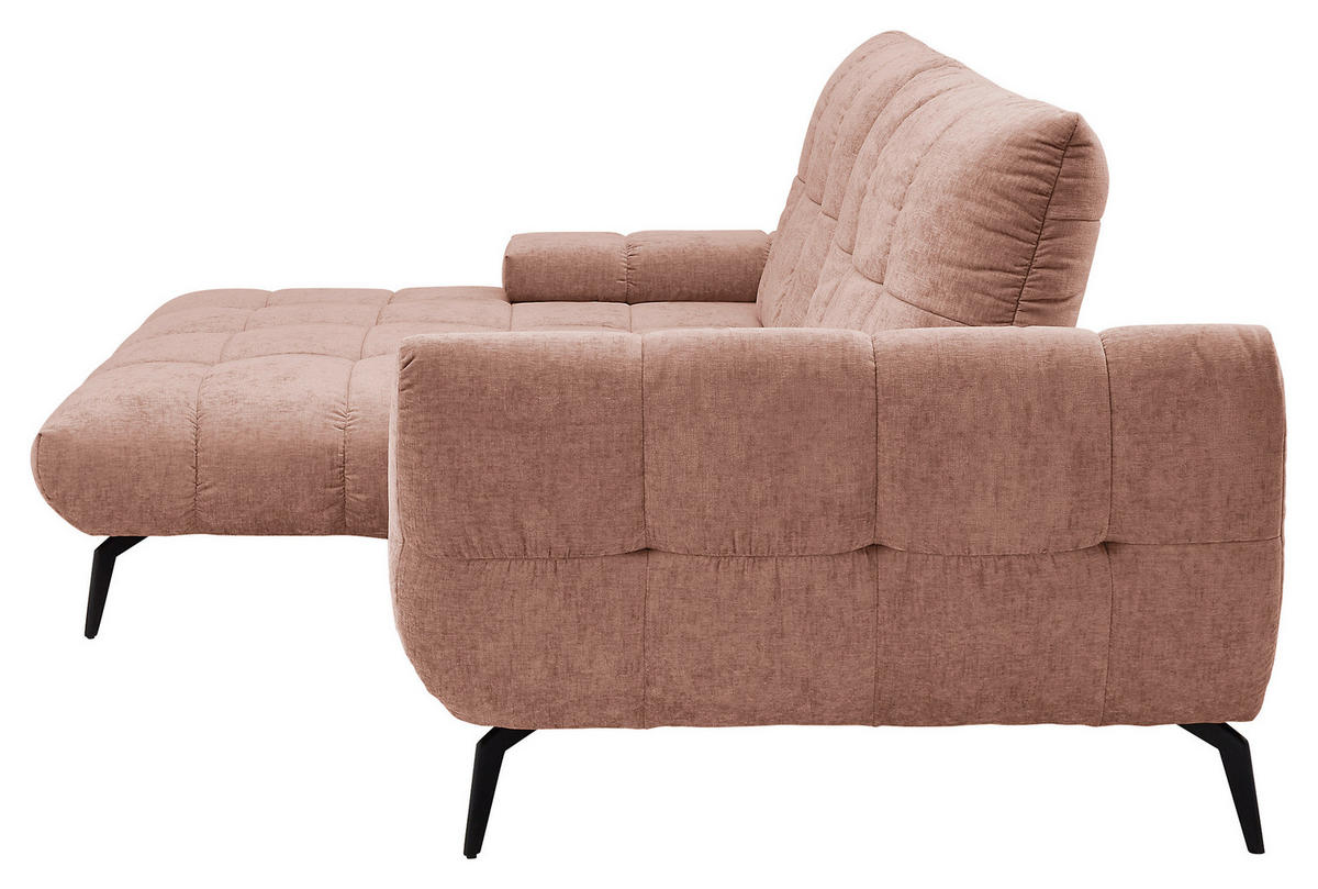 ECKSOFA Altrosa Flachgewebe Rücken echt, Sitztiefenverstellung  - Schwarz/Altrosa, KONVENTIONELL, Textil/Metall (211/273cm) - SetOne by Musterring