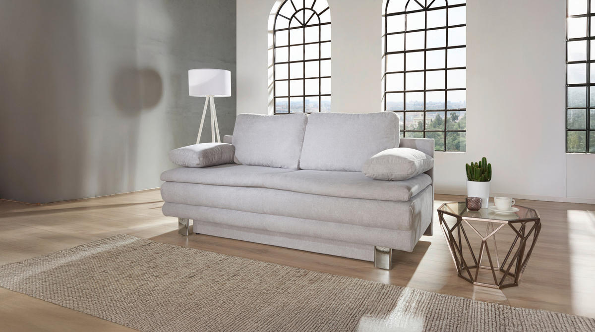 SCHLAFSOFA Chenille Hellgrau  - Chromfarben/Hellgrau, Design, Textil/Metall (194/96/86cm) - Novel