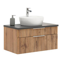 Waschtischkombi Jakarta  - Eiche Wotan/Schwarz, MODERN, Keramik/Holzwerkstoff (80/41/47cm) - Held