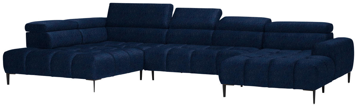 WOHNLANDSCHAFT  in Samt, Webstoff Dunkelblau  - Schwarz/Dunkelblau, Design, Textil/Metall (216/385/177cm) - Welnova