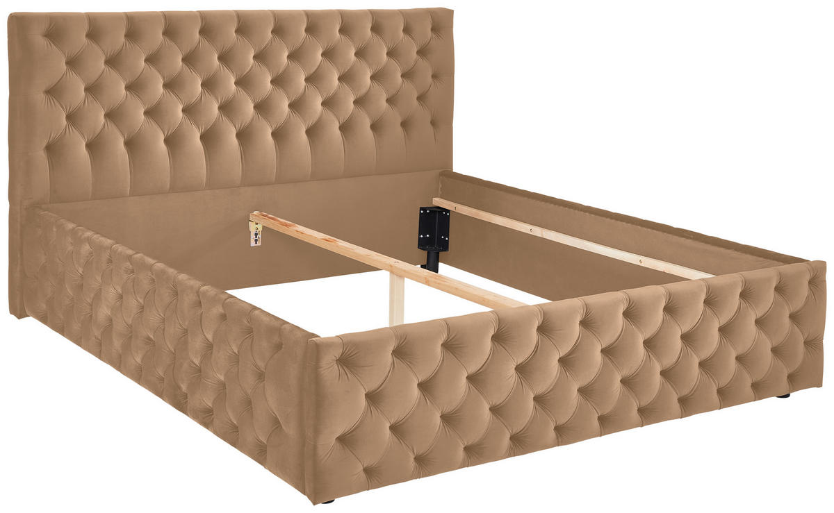 POLSTERBETT 140/200 cm,  in Hellbraun, gepolstertes Kopfteil,  - Hellbraun/Schwarz, KONVENTIONELL, Kunststoff/Textil (140/200cm) - home24
