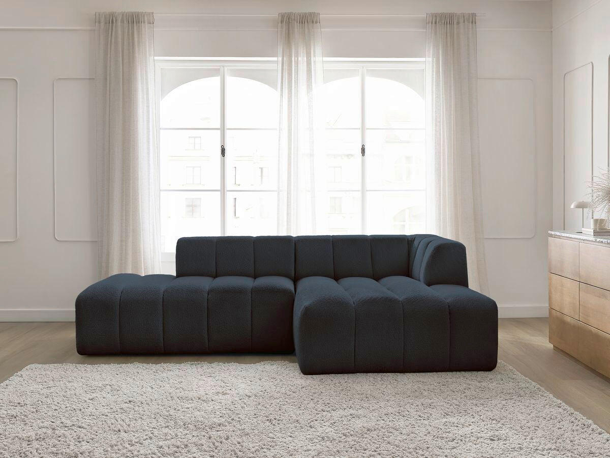 ECKSOFA  ANNECY Dunkelblau Bouclé  - Schwarz/Dunkelblau, MODERN, Kunststoff/Textil (262/170cm)