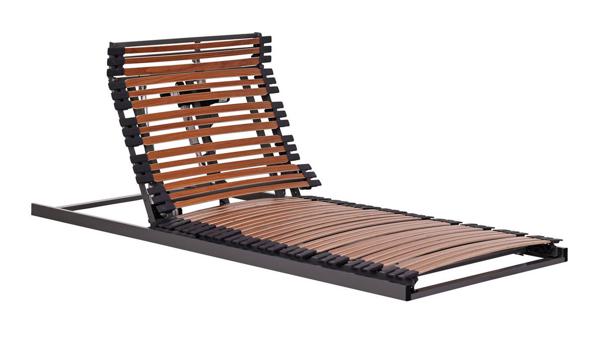 LATTENROST 100/200 cm Kopfteil, Fußteil, Mittelzone verstellbar, Birke  - Graphitfarben/Naturfarben, MODERN, Holz/Metall (100/200cm) - Sembella