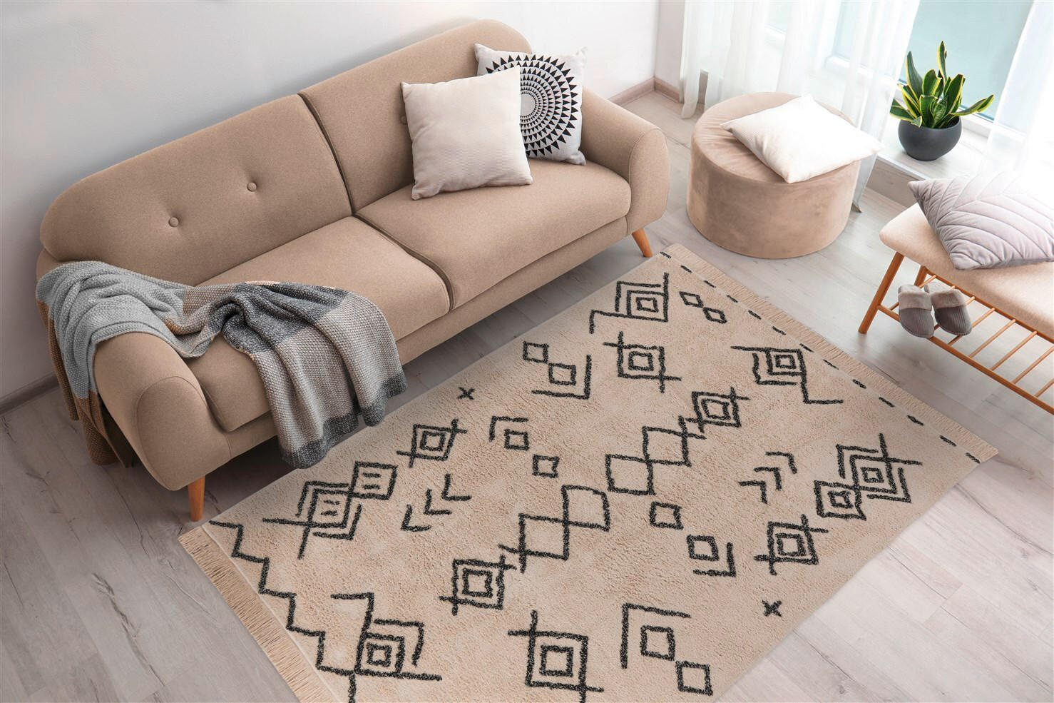 TEPPICH 80/150 cm Mylen 325 Creme / Schwarz Creme, Schwarz  - Creme/Schwarz, KONVENTIONELL, Textil (80/150cm)