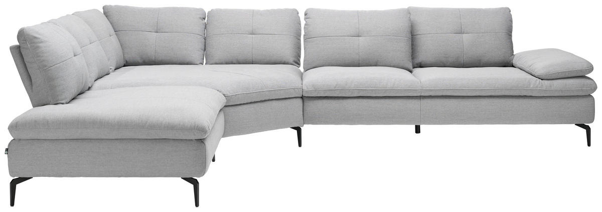ECKSOFA Flachgewebe Hellgrau  - Hellgrau/Schwarz, Design, Textil/Metall (271/344cm) - Chilliano