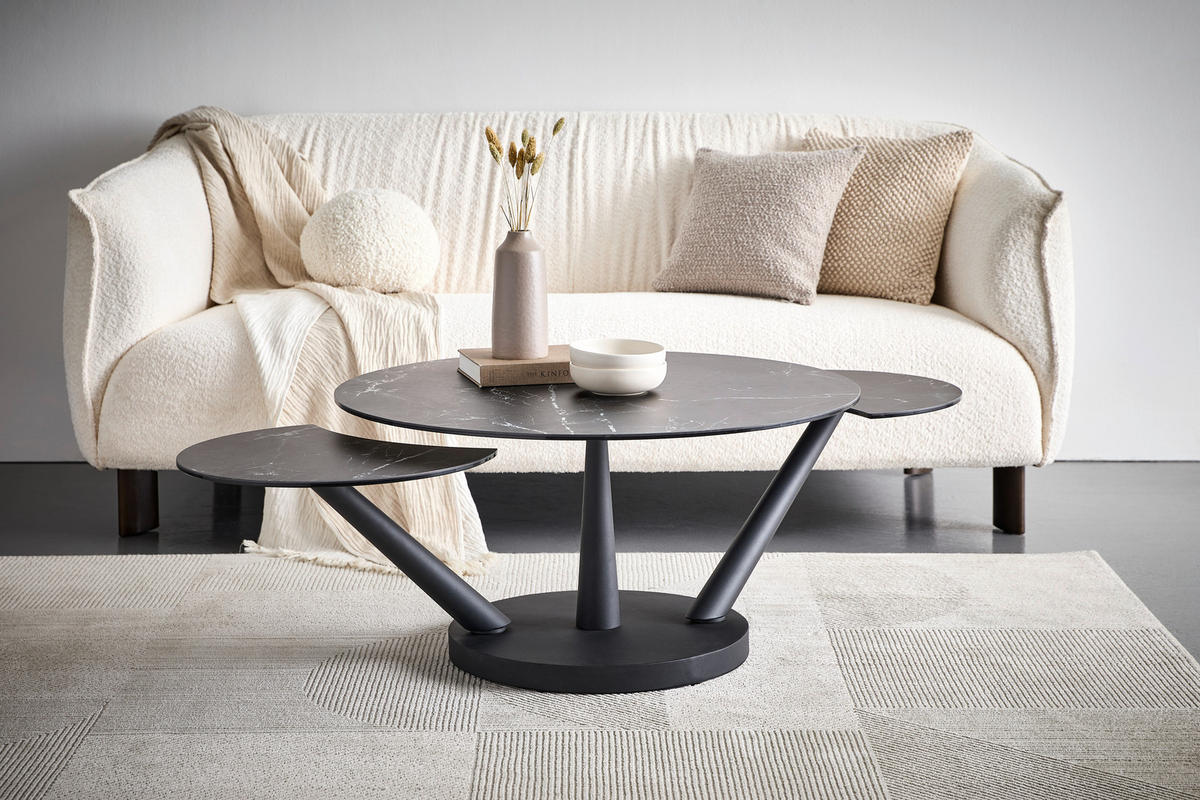 COUCHTISCH ESG 88-150/88/43 cm rund Schwarz  - Schwarz, Design, Glas/Keramik (88-150/88/43cm) - Dieter Knoll