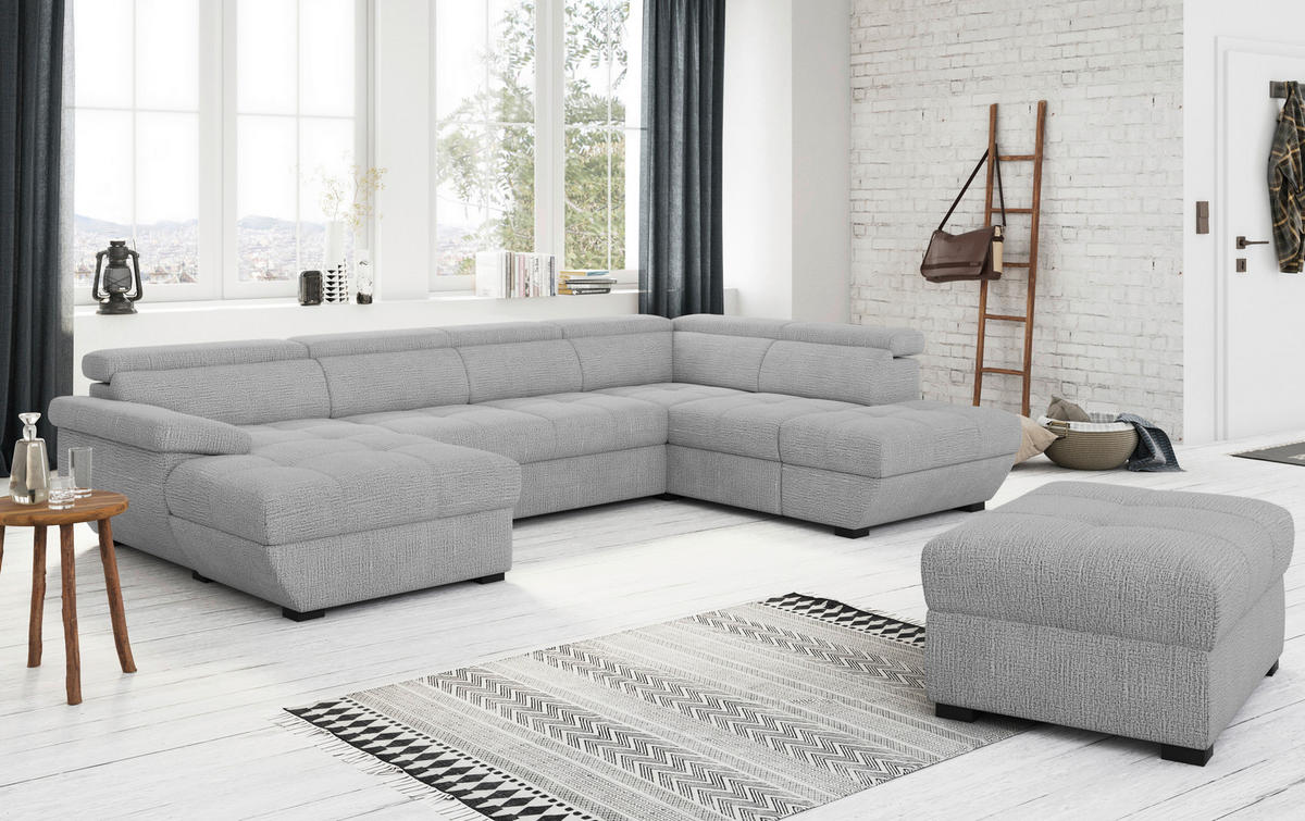 WOHNLANDSCHAFT Grau  - Schwarz/Grau, Konventionell, Kunststoff/Textil (170/332/224cm) - Livetastic