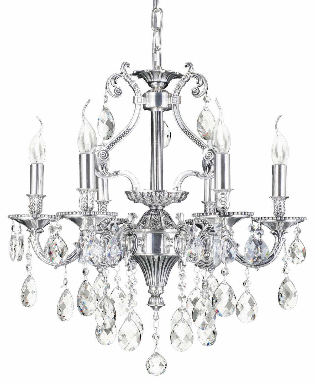 KRISTALL-HÄNGELEUCHTE 58/372 cm   - Chromfarben, KONVENTIONELL, Glas/Metall (58/372cm) - Glandor