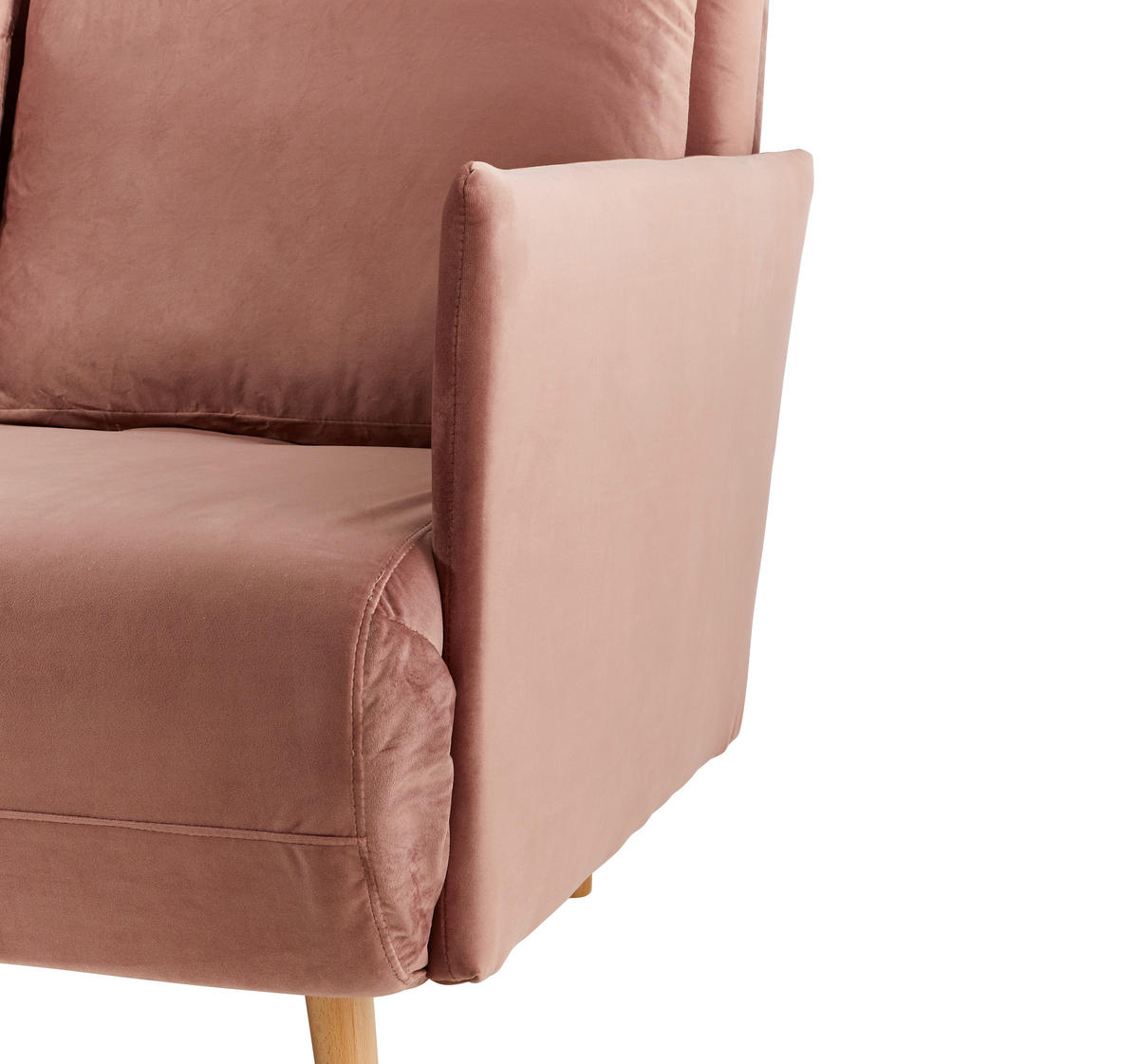 SCHLAFSOFA Samt Altrosa  - Altrosa/Naturfarben, Design, Holz/Kunststoff (132/82/91cm) - Livetastic