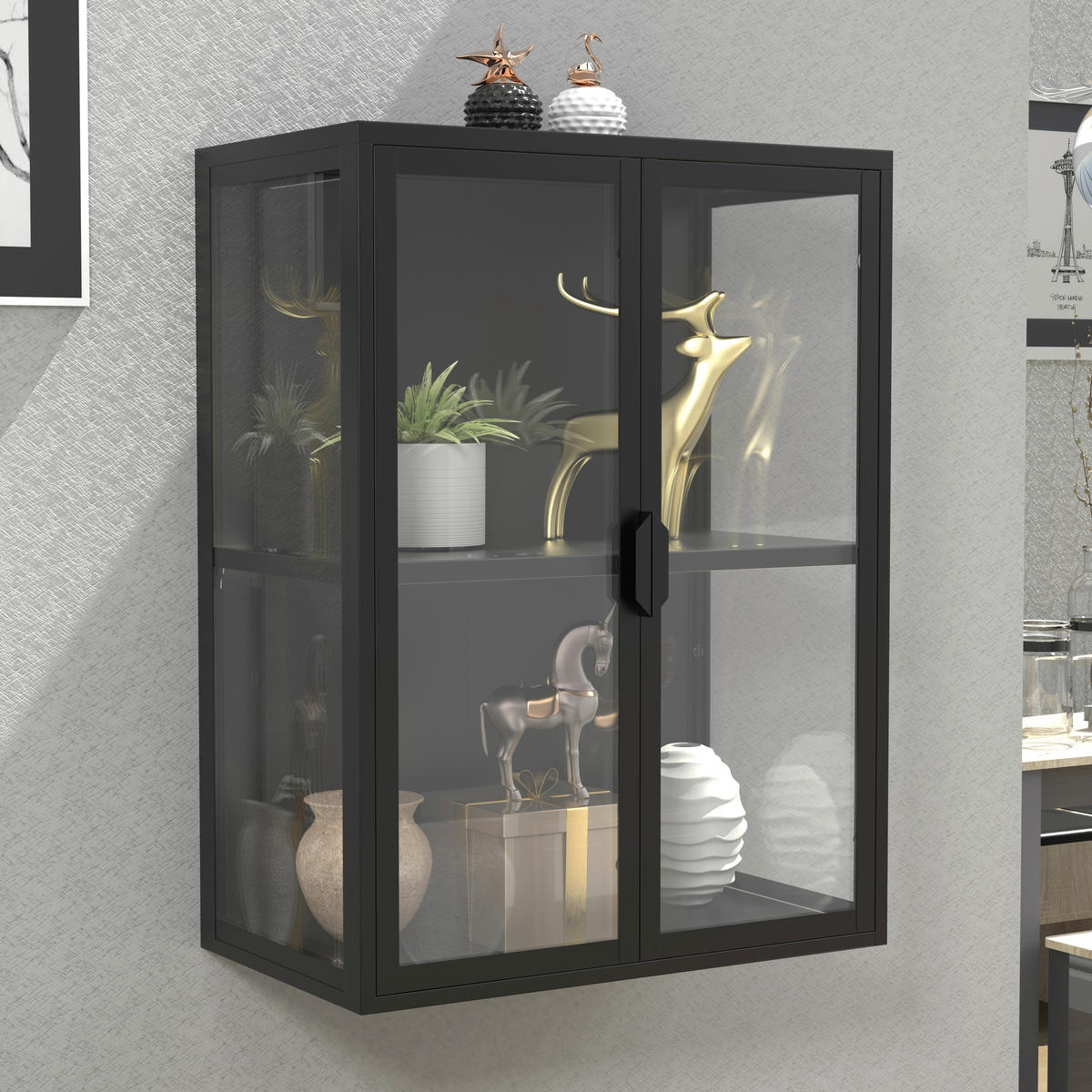 HÄNGEVITRINE in Schwarz   - Transparent/Schwarz, Design, Glas/Metall (60/80/35cm) - MID.YOU