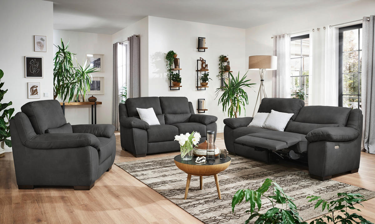 2,5-SITZER mit elektr.Funktion in Dunkelgrau  - Wengefarben/Dunkelgrau, Konventionell, Holz/Textil (210/96/99cm) - Livetastic