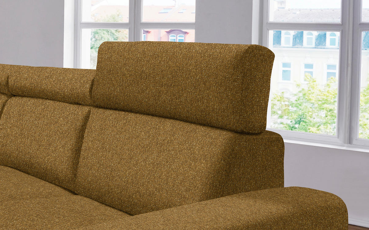 ECKSOFA  in Mikrovelours Senfgelb  205/308 cm  - Senfgelb/Alufarben, Design, Textil/Metall (205/308cm) - Sedda
