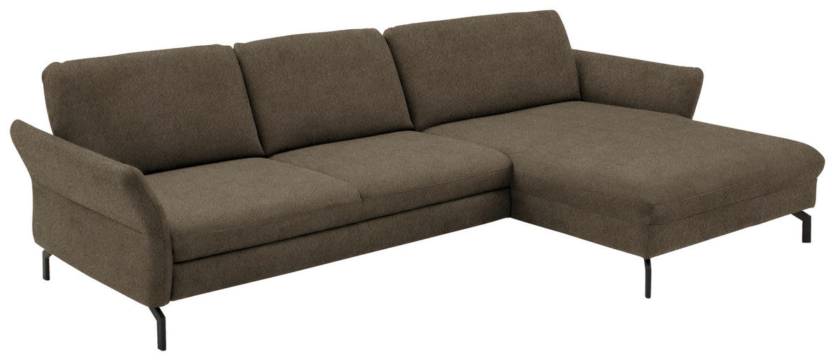 ECKSOFA in Velours Graubraun  - Graubraun/Schwarz, Design, Textil/Metall (306/179cm) - Beldomo System