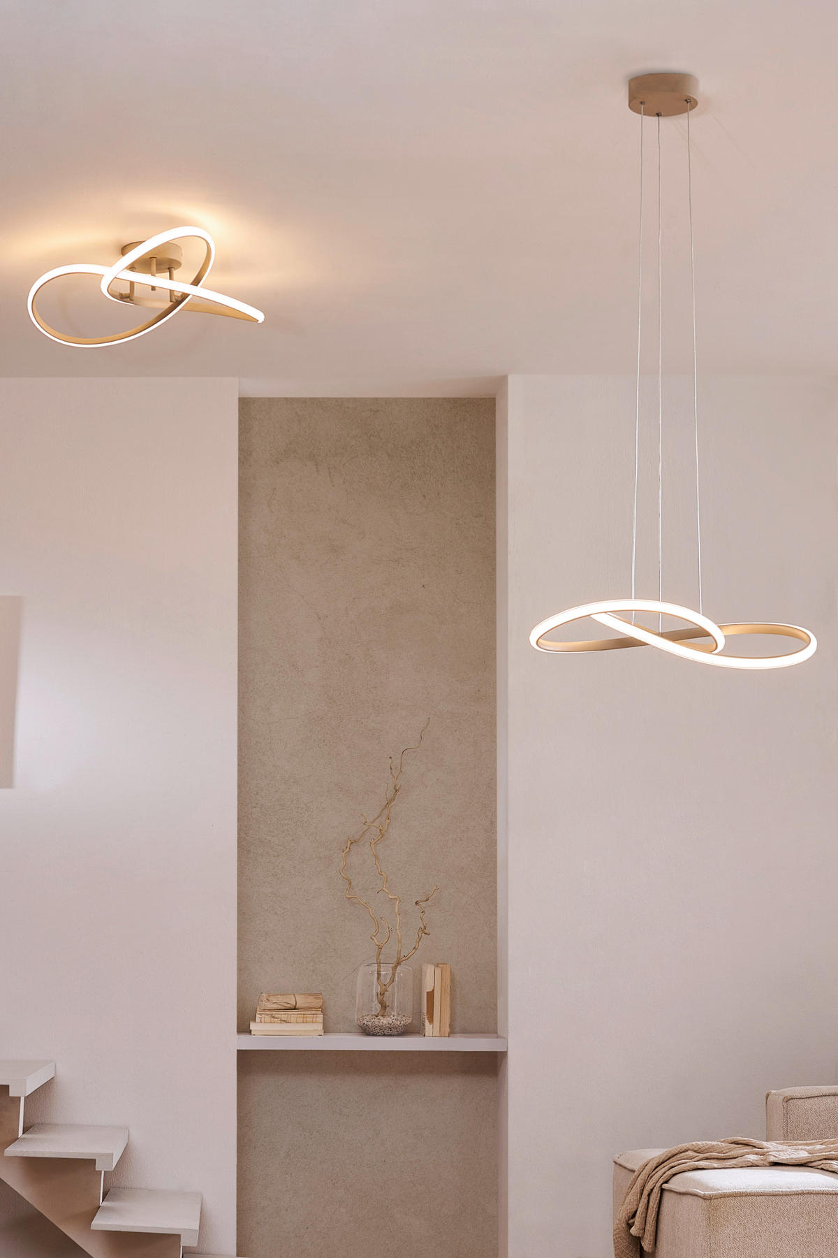 LED-HÄNGELEUCHTE 55/120 cm  - Sandfarben/Chromfarben, Design, Kunststoff/Metall (55/120cm) - Novel