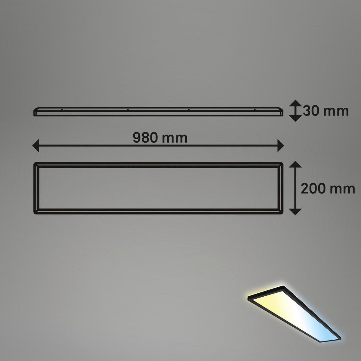 LED-PANEEL Slim 98/20/3 cm   - Schwarz, Design, Kunststoff (98/20/3cm)