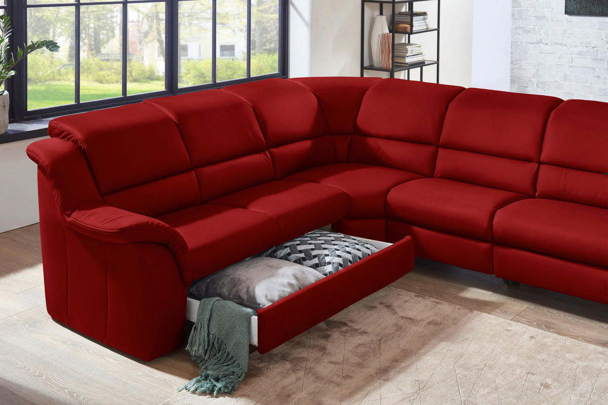 ECKSOFA  in Echtleder Rot  260/324 cm  - Rot/Schwarz, KONVENTIONELL, Leder/Kunststoff (260/324cm) - Cantus