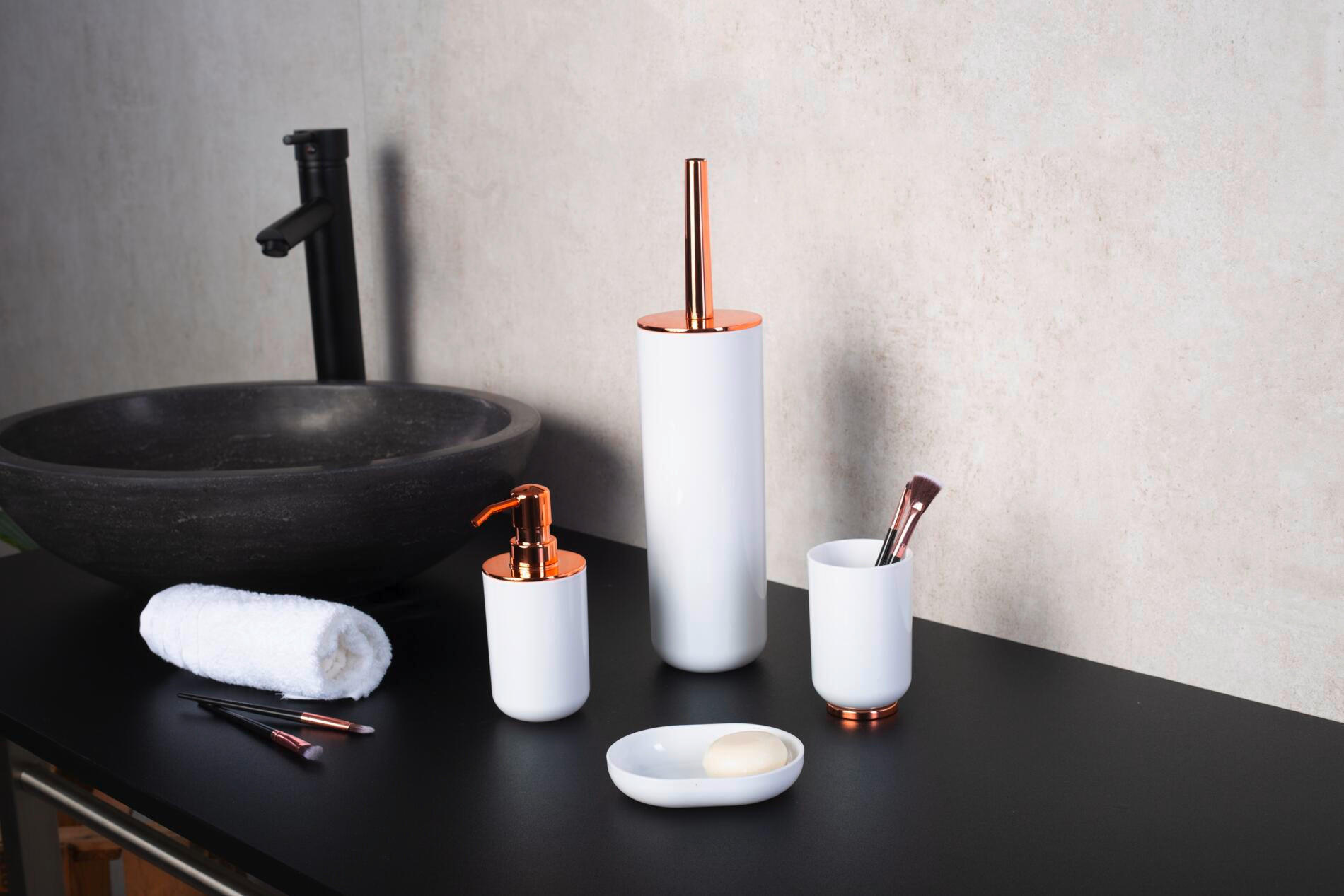 WC-BÜRSTENGARNITUR in Kunststoff Kunststoff - Weiß/Kupferfarben, Basics, Kunststoff (9/37,3/9cm) - Sadena