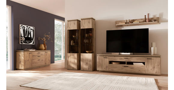 WOHNWAND 4-teilig  in Eichefarben  330/208/50 cm  - Eichefarben/Anthrazit, KONVENTIONELL, Glas/Holzwerkstoff (330/208/50cm) - Cantus